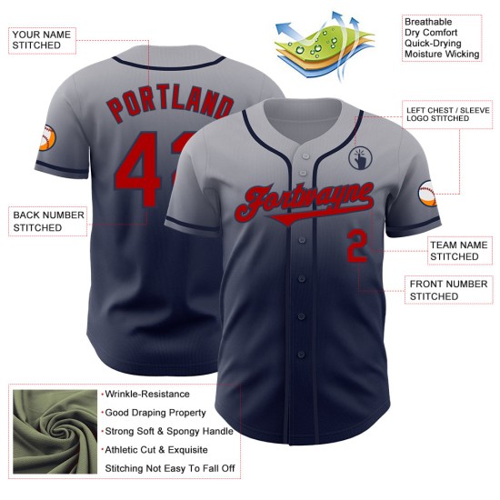 Fade Jersey Fashion Custom Grau Baseball Rot-Marineblau Authentic Fade Jersey Fashion Custom Grau Baseball Rot-Marineblau Authentic