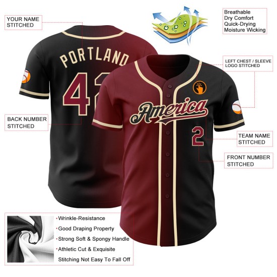 Custom Fashion Crimson-City Schwarz Baseball Authentic Jersey Creme Farbverlauf Custom Fashion Crimson-City Schwarz Baseball Authentic Jersey Creme Farbverlauf