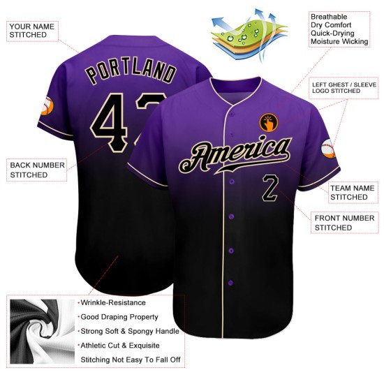 Baseball Fashion Fade Schwarz-Creme Custom Jersey Lila Authentic Baseball Fashion Fade Schwarz-Creme Custom Jersey Lila Authentic