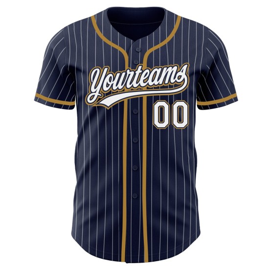 Custom Jersey Navy Weiß-Old Authentic Weiß Gold Baseball Nadelstreifen Custom Jersey Navy Weiß-Old Authentic Weiß Gold Baseball Nadelstreifen