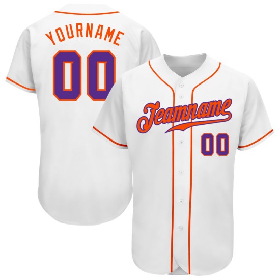Jersey Authentic Weiß Lila-Orange Custom Baseball Jersey Authentic Weiß Lila-Orange Custom Baseball