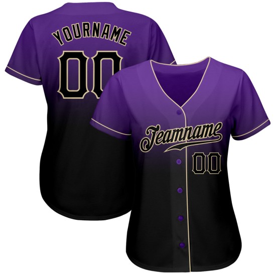 Baseball Fashion Fade Schwarz-Creme Custom Jersey Lila Authentic Baseball Fashion Fade Schwarz-Creme Custom Jersey Lila Authentic