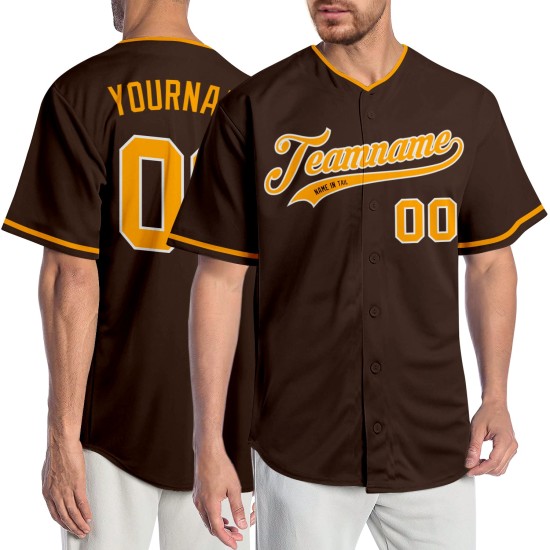 Baseball Braun Trikot Custom Gold-Weiß Authentic Baseball Braun Trikot Custom Gold-Weiß Authentic