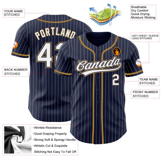 Custom Jersey Navy Weiß-Old Authentic Weiß Gold Baseball Nadelstreifen Custom Jersey Navy Weiß-Old Authentic Weiß Gold Baseball Nadelstreifen