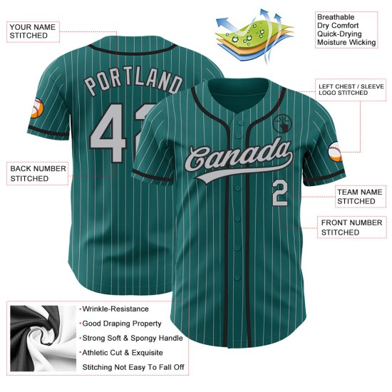 Teal Grau Baseball Nadelstreifen Jersey Schwarz Authentic Custom Teal Grau Baseball Nadelstreifen Jersey Schwarz Authentic Custom
