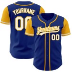 Authentisches, individuelles weiß-goldenes Baseball-Trikot in Royal Two Tone Authentisches, individuelles weiß-goldenes Baseball-Trikot in Royal Two Tone