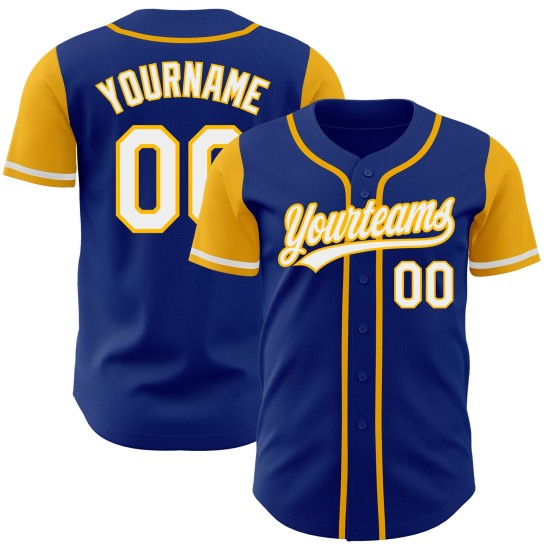 Authentisches, individuelles weiß-goldenes Baseball-Trikot in Royal Two Tone Authentisches, individuelles weiß-goldenes Baseball-Trikot in Royal Two Tone