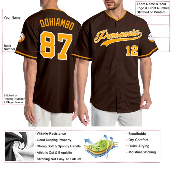 Baseball Braun Trikot Custom Gold-Weiß Authentic Baseball Braun Trikot Custom Gold-Weiß Authentic