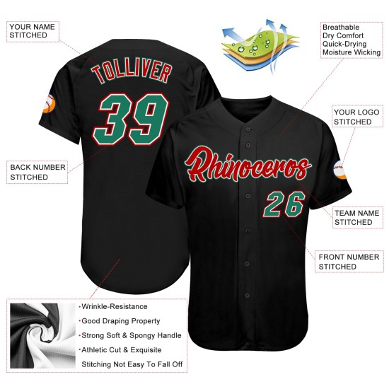 Authentisches schwarzes Custom-Trikot, grün-rot, Kelly Baseball Authentisches schwarzes Custom-Trikot, grün-rot, Kelly Baseball
