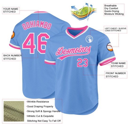 Jersey Blau Throwback Authentic Custom Pink-Weiß Helles Baseball Jersey Blau Throwback Authentic Custom Pink-Weiß Helles Baseball