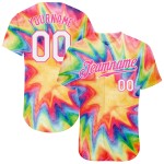 Regenbogen Farbstoff Weiß-Rosa Baseball Aquarell Jersey Custom Authentic Krawatte 3D Regenbogen Farbstoff Weiß-Rosa Baseball Aquarell Jersey Custom Authentic Krawatte 3D