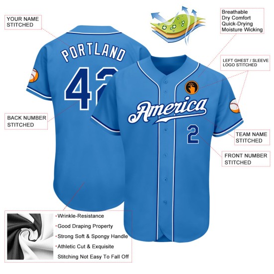 Jersey Custom Blue Powder Authentic Baseball Royal-Weiß Jersey Custom Blue Powder Authentic Baseball Royal-Weiß