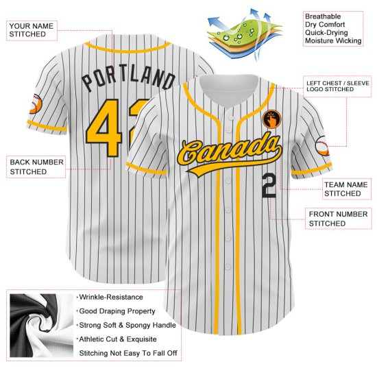 Benutzerdefinierte authentische Jersey Gold Nadelstreifen weiß Baseball schwarz Benutzerdefinierte authentische Jersey Gold Nadelstreifen weiß Baseball schwarz