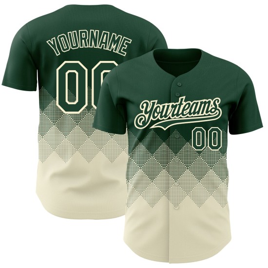 Authentische 3D Muster Jersey Grün Quadrat Gradienten Formen Baseball Creme Design Custom Authentische 3D Muster Jersey Grün Quadrat Gradienten Formen Baseball Creme Design Custom