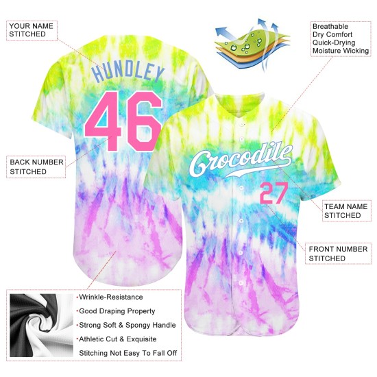 3D Custom Rainbow Dye Baseball Krawatte Pink-Hell Jersey Authentic Blau 3D Custom Rainbow Dye Baseball Krawatte Pink-Hell Jersey Authentic Blau