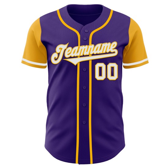Jersey Custom Baseball Weiß-Gold Lila Ton Authentic Zwei Jersey Custom Baseball Weiß-Gold Lila Ton Authentic Zwei