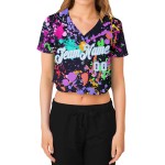 Damen Jersey Splashes Cropped V-Ausschnitt Custom Graffiti Blau Muster 3D Weiß-Licht Baseball Damen Jersey Splashes Cropped V-Ausschnitt Custom Graffiti Blau Muster 3D Weiß-Licht Baseball