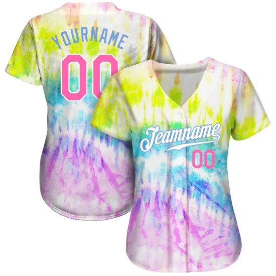 3D Custom Rainbow Dye Baseball Krawatte Pink-Hell Jersey Authentic Blau 3D Custom Rainbow Dye Baseball Krawatte Pink-Hell Jersey Authentic Blau