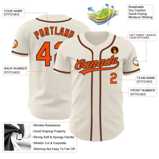 Authentisches orange-schwarzes Baseballtrikot, cremefarben, individuell Authentisches orange-schwarzes Baseballtrikot, cremefarben, individuell