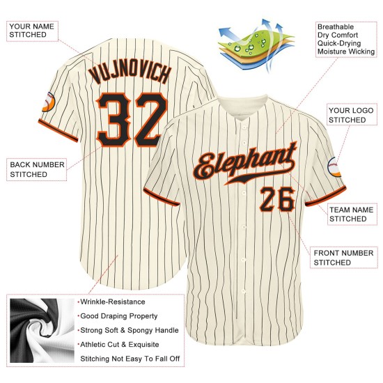 Authentisches Custom Baseball Trikot Nadelstreifen Creme Schwarz Schwarz-Orange Authentisches Custom Baseball Trikot Nadelstreifen Creme Schwarz Schwarz-Orange