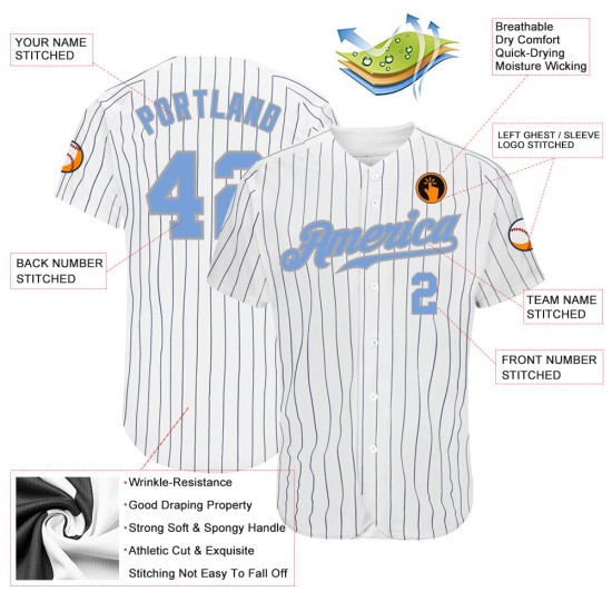 Nadelstreifen Jersey Blau-Grau Authentic Weiß Baseball Custom Light Navy Nadelstreifen Jersey Blau-Grau Authentic Weiß Baseball Custom Light Navy