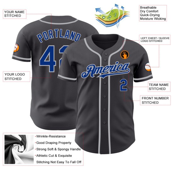 Benutzerdefinierte Royal-Grau Gray Steel Jersey Authentic Baseball Benutzerdefinierte Royal-Grau Gray Steel Jersey Authentic Baseball