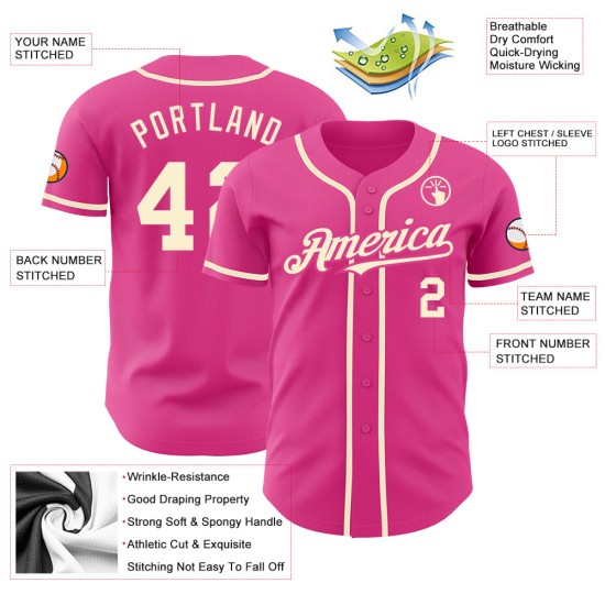 Jersey Authentic Custom Creme Baseball Rosa Jersey Authentic Custom Creme Baseball Rosa