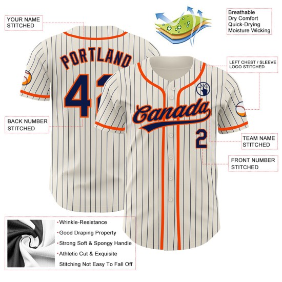 Baseball Authentic Jersey Creme Navy Nadelstreifen Orange Custom Baseball Authentic Jersey Creme Navy Nadelstreifen Orange Custom