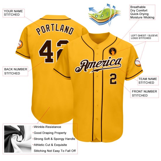 Custom Jersey Braun-Weiß Baseball Authentic Gold Custom Jersey Braun-Weiß Baseball Authentic Gold