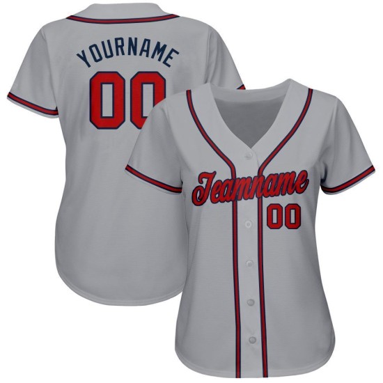 Jersey Baseball Custom Grau Rot-Marineblau Jersey Baseball Custom Grau Rot-Marineblau