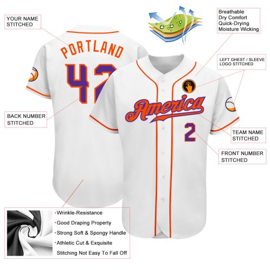 Jersey Authentic Weiß Lila-Orange Custom Baseball Jersey Authentic Weiß Lila-Orange Custom Baseball