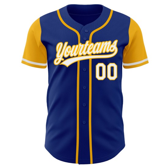 Authentisches, individuelles weiß-goldenes Baseball-Trikot in Royal Two Tone Authentisches, individuelles weiß-goldenes Baseball-Trikot in Royal Two Tone