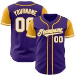 Jersey Custom Baseball Weiß-Gold Lila Ton Authentic Zwei Jersey Custom Baseball Weiß-Gold Lila Ton Authentic Zwei