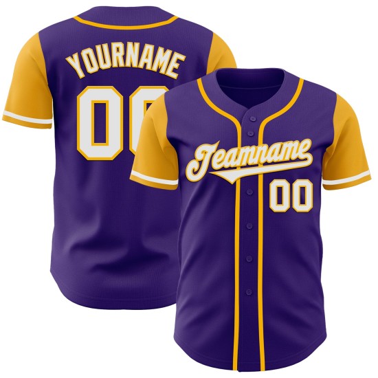 Jersey Custom Baseball Weiß-Gold Lila Ton Authentic Zwei Jersey Custom Baseball Weiß-Gold Lila Ton Authentic Zwei