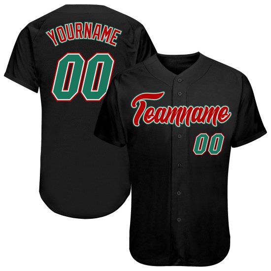 Authentisches schwarzes Custom-Trikot, grün-rot, Kelly Baseball Authentisches schwarzes Custom-Trikot, grün-rot, Kelly Baseball