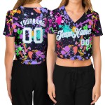 Damen Jersey Splashes Cropped V-Ausschnitt Custom Graffiti Blau Muster 3D Weiß-Licht Baseball Damen Jersey Splashes Cropped V-Ausschnitt Custom Graffiti Blau Muster 3D Weiß-Licht Baseball