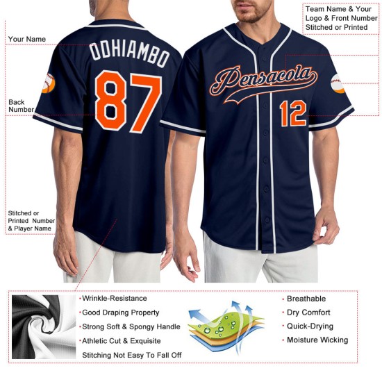 Baseball Authentic Orange-Weiß Navy Custom Trikot Baseball Authentic Orange-Weiß Navy Custom Trikot