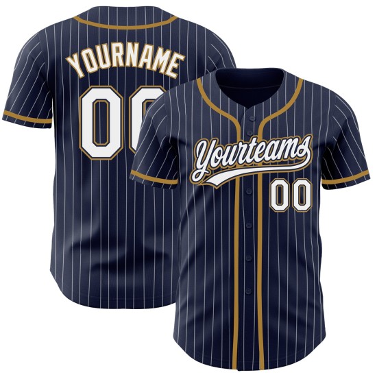 Custom Jersey Navy Weiß-Old Authentic Weiß Gold Baseball Nadelstreifen Custom Jersey Navy Weiß-Old Authentic Weiß Gold Baseball Nadelstreifen