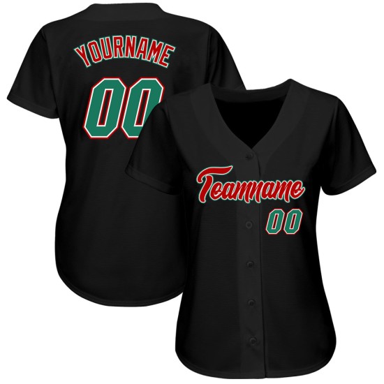 Authentisches schwarzes Custom-Trikot, grün-rot, Kelly Baseball Authentisches schwarzes Custom-Trikot, grün-rot, Kelly Baseball