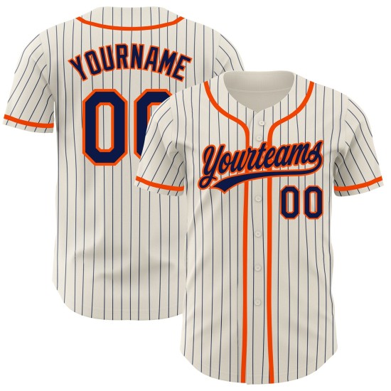 Baseball Authentic Jersey Creme Navy Nadelstreifen Orange Custom Baseball Authentic Jersey Creme Navy Nadelstreifen Orange Custom