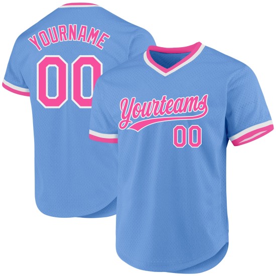 Jersey Blau Throwback Authentic Custom Pink-Weiß Helles Baseball Jersey Blau Throwback Authentic Custom Pink-Weiß Helles Baseball